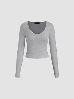 Cider - Scoop Neckline Cropped Long Sleeve Top