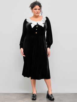 Cider - Velvet U-neckline Solid Lace Bowknot Maxi Dress Curve & Plus