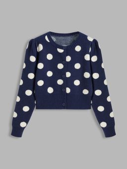 Cider - Knit Round Neckline Polka Dot Button Cardigan