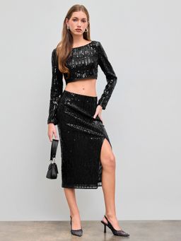 Cider - Sequin Cropped Long Sleeve Top