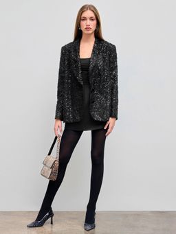 Cider - Sequin Notched Collar Oversized Blazer
