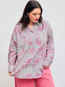 Cider - 100% Cotton Collar Check Blouse Curve & Plus