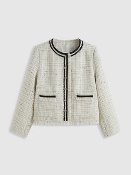 Cider - Tweed Round Neckline Fringe Pocket Jacket Curve & Plus