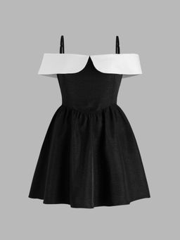 Cider - Square Neck Two Tone Ruffle Hem Mini Dress Curve & Plus