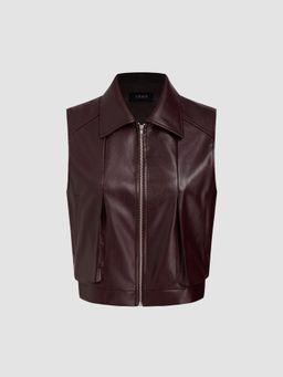 Cider - Faux Leather Collar Crop Jacket Vest