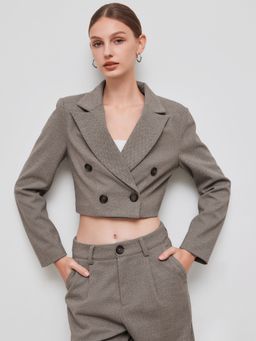 Cider - Collar Solid Button Crop Blazer