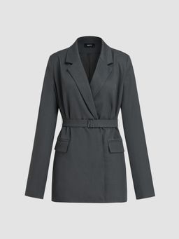 Cider - Collar Solid Pocket Oversized Blazer With Belt