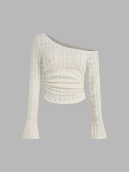 Cider - Asymmetrical Neck Ruched Long Sleeve Top