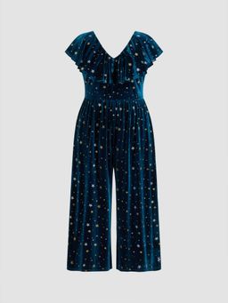 Cider - Velvet V-neck Star Glitter Jumpsuit Curve & Plus
