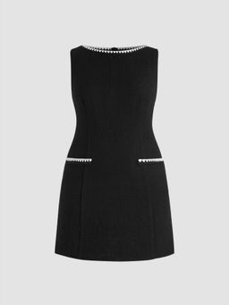 Cider - Tweed Boat Neck Contrasting Binding Mini Dress Curve & Plus