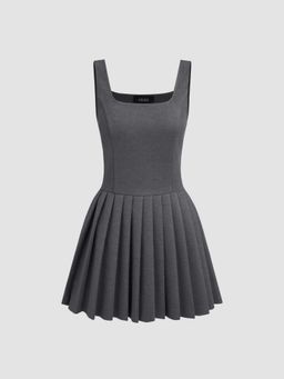 Cider - Square Neck Pleated Mini Dress