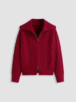 Cider - Cable Knit V-neck Zip Through Oversized Cardigan