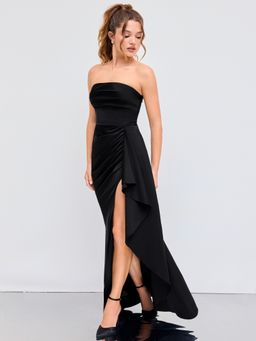 Cider - Woven Strapless Solid Ruched Maxi Dress
