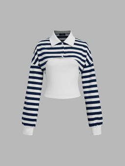 Cider - Cotton-blend Cami Top & Polo Striped Sweatshirt