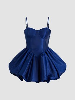 Cider - Woven Scoop Neckline Bubble Hem Mini Dress