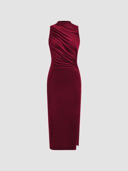 Cider - Velvet High Neck Ruched Maxi Dress