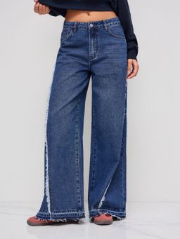 Cider - Denim Low Rise Raw Hem Wide Leg Jeans