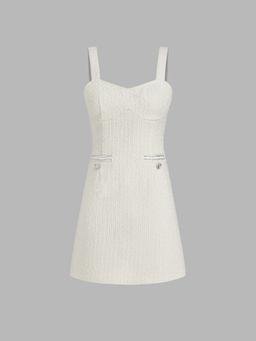 Cider - Tweed Rhinestone Button Mini Cami Dress