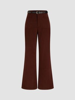 Cider - Corduroy Mid Rise Flared Trousers With Belt