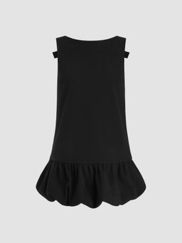 Cider - Wool-look Boat Neck Bowknot Bubble Hem Mini Dress