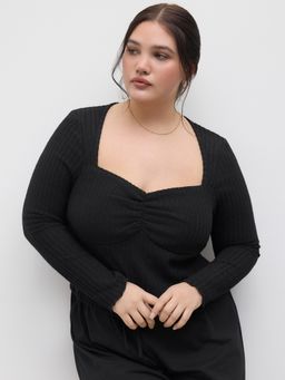 Cider - Sweetheart Neckline Solid Long Sleeve Top Curve & Plus