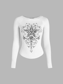 Cider - Boat Neck Star Graphic Long Sleeve Tee