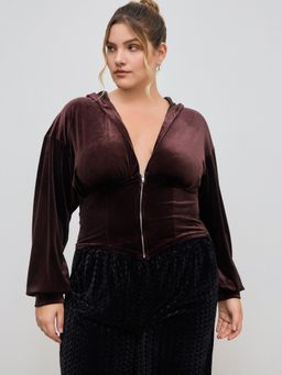 Cider - Velvet V-neck Solid Corset Hoodie Curve & Plus