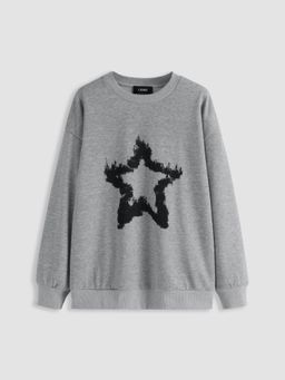 Cider - Terry Round Neckline Star Graphic Oversized Sweatshirt