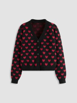 Cider - Knit V-neck Heart Graphic Cardigan