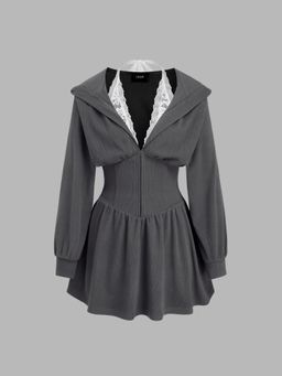 Cider - Halter Neckline Lace Knotted Corset Mini Dress