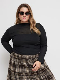 Cider - Boat Neckline Ruched Long Sleeve Tee & Cami Top Curve & Plus