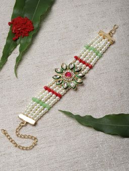 PANASH - Unisex Gold-Toned Kundan & Pearls Handcrated Bracelet Style Rakhi