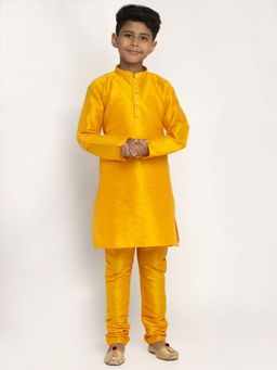 Kraft India - Boys Mustard Color Silk Kurta with Churidar (Set of 2)