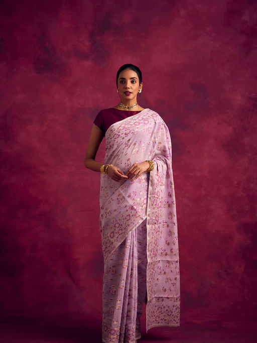 Abhishti Banarasi Sakura Woven Zari Saree without Blouse-Lavender