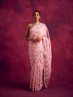 Abhishti - Banarasi Kamikaze Woven Zari Saree without Blouse-Rich Pink