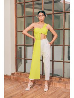 Tarini Vij - Ashley One-Shoulder Pleated Neon Yellow Crop Top