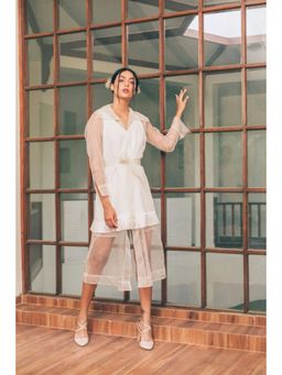 Tarini Vij - Kate & Kylie White Sleeveless Mini Dress with Midi-Length Jacket (Set of 3)