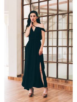 Tarini Vij - Natasha Black Slitted Asymmetrical Top Jumpsuit