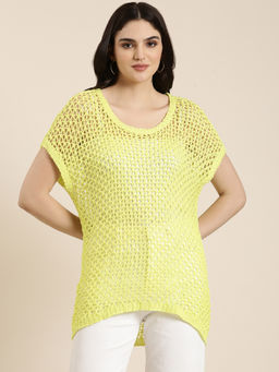 SHOWOFFFF - Womens Scoop Neck Self Design Regular Fluorescent Green Top