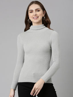 SHOWOFF - Womens Regular Sleeves Fitted Grey Top