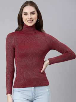 SHOWOFFFF - Womens Regular Sleeves Fitted Maroon Top