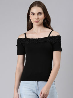SHOWOFF - Womens Solid Regular Black Top