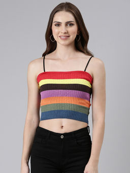 SHOWOFFFF - Womens Shoulder Straps Sleeveless Multi Crop Top