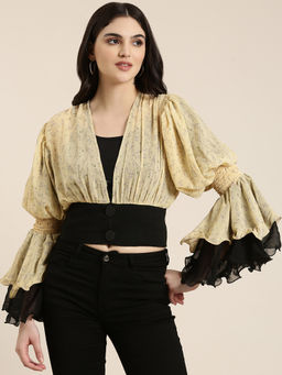 SHOWOFF - Womens Printed Chiffon Regular Yellow Top