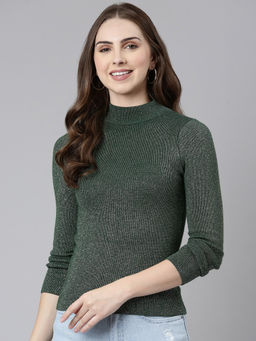 SHOWOFF - Womens Regular Sleeves Fitted Green Top