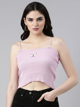 SHOWOFFFF - Womens Shoulder Straps Solid Sleeveless Lavender Crop Tank Top