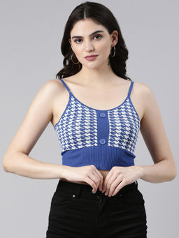 SHOWOFF - Womens Shoulder Straps Sleeveless Navy Blue Crop Top