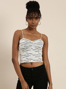 SHOWOFF - Womens Shoulder Straps Printed Sleeveless Grey Crop Top