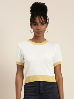 SHOWOFFFF - Womens Round Neck Solid White Regular Top