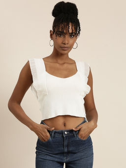 SHOWOFF - Womens Solid White Crop Top